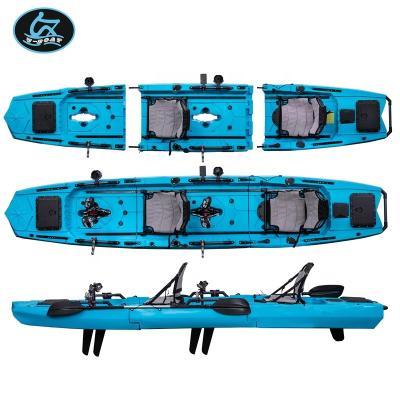 China Fishing Touring Guided Non-inflatable Rowing Tandem Kayak Canoe 2 Person Pedal Drive Foldable Fishing Boat for sale