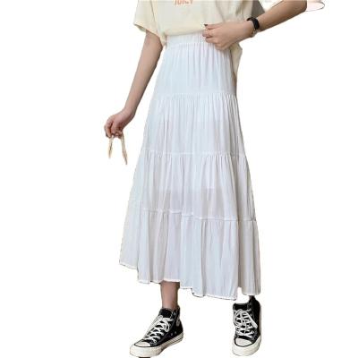 China High waist vintage summer spring skirt a-line chiffon chic cake black white anti-static patchwork elastic long skirts women for sale