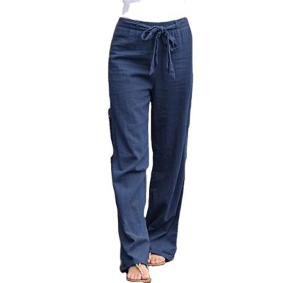 China 2023 New Anti-wrinkle Women Fashion Canvas Cotton Solid Elastic Waist Female Straight Pants Plus Size Summer Loose Casual Pants for sale