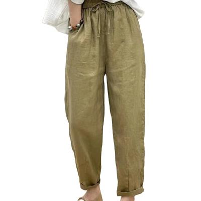 China Anti-wrinkle Women Canvas Palazzo Pants 100% Cotton For Women Customize Color Canvas Pants Loose Bottoms Long Summer for sale