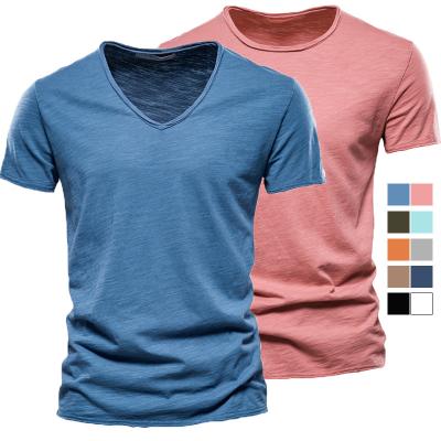 China QUICK DRY Cotton Mens Fashion Shirts Solid Color V-Neck Solid Color Shorts Sleeve T-Shirt For Men's O-Neck Mens T-Shirts for sale