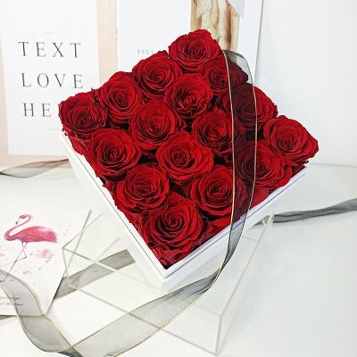 China Durable Preserved Rose Preserved Eternal Rose Gift Box Flower Summer Immortal Roses Square Box Making For Valentine's Day Gift for sale