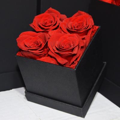 China Beautiful Colorful Preserved Flower SumFlora 2021 Hot Selling Natural Preserved Roses 4pcs Eternal Roses In Gift Box Muiltcolor Flower For Gift for sale