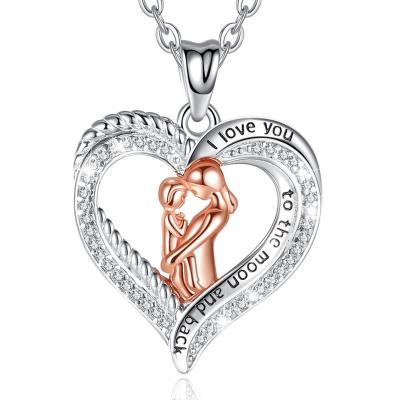 China FASHION Jewelry 925 Sterling Silver Merryshine Heart Shaped Mom and Baby Pendant Necklace for sale