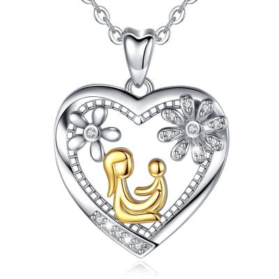 China Fashion Merryshine 925 Sterling Silver Mom and Baby Design Mothers Day Heart Pendant Necklace for sale