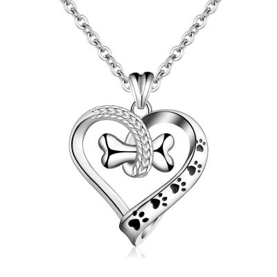 China Fashion Merryshine Dog Bone Heart Shaped 925 Sterling Silver Pendant Jewelry Necklace for sale