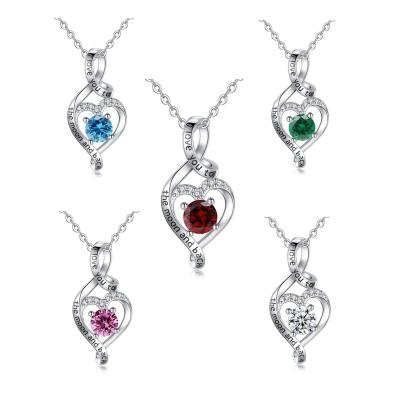 China Fashion to Merryshine 925 Sterling Silver Jewelry 12 Months Birthstones CZ Diamond Heart Pendant Necklace for sale