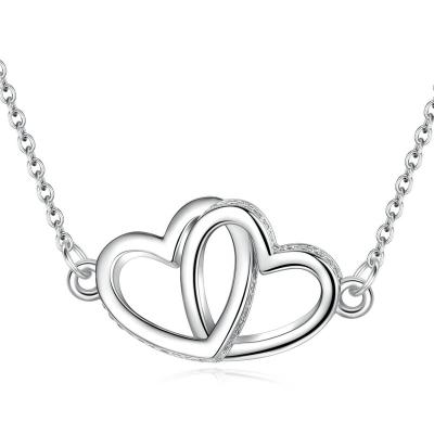 China Fashion Merryshine S925 Sterling Silver Interlocking Hearts Two Heart Necklace For Couples for sale