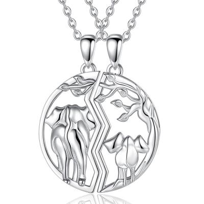 China FASHIONABLE Merryshine 925 Sterling Silver Elephant Design Circle Pendant Necklace for 2 Girlfriend for sale