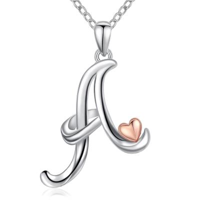 China Fashion Merryshine 925 Sterling Silver Initial Letter Pendant Necklace with Little Heart for sale