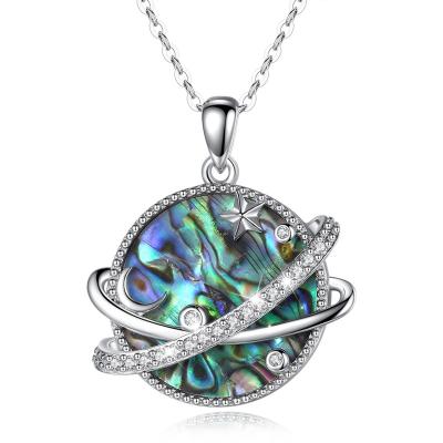 China Merryshine CLASSIC 925 Sterling Silver Moon and Star Pearly Abalone Shell Necklace for sale