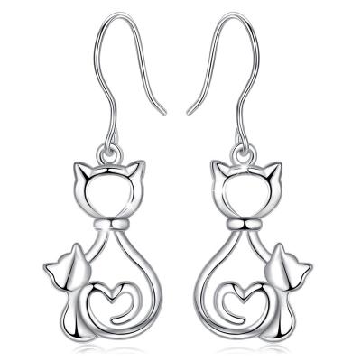 China FASHIONABLE Animals 925 Sterling Silver Merryshine's Mother Cat and Baby Cat Drop Earrings for sale