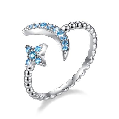 China Merryshine FASHIONABLE 925 Sterling Silver Adjustable Size Open Ring Star and Crescent Moon Ring for Women for sale