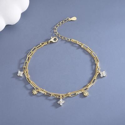 China FASHIONABLE Merryshine Gold Color 925 Sterling Silver Paper Clip Chain Four Leaf Clover Bracelet for sale