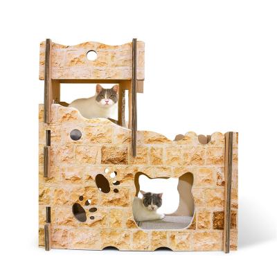 China Good Quality Two Storey Cat Kennel Pet Cat House Corrugated Scratch Panel Kitten House Viable Castle Paper Foldable House for sale