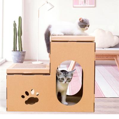 China Cat House Carton Box DIY Scratch Panel Pet Kitten Viable Nest Window Small Self Assembly Indoor Wrinkled Toys Paper Supplies for sale