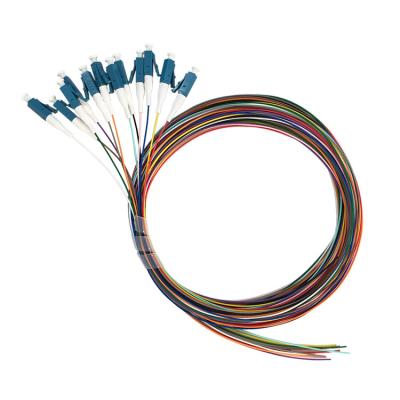 China FTTX 12 Fibers Color LC UPC OS2 0.9mm G652D Tight Protected Fiber Pigtail for sale