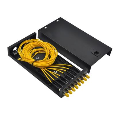 China Fttx ST ftth terminal box termination box 0.8mm black color desktop 8 fiber optic distribution box left for sale