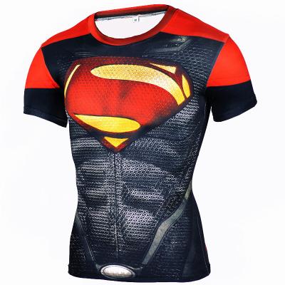 China Anti-wrinkle fitness 3D printing sports high quality quick-drying men's short sleeve gym T-shirt superhero running LOGO for sale