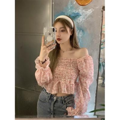 China Chiffon Anti-Wrinkle Casual Sweet Floral Strapless Tube Shorts Top Sexy Short One Shoulder Shirts Off Shoulder Women's Blouses for sale