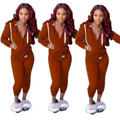 China 2021 Autumn Women Solid Color 2 Pcs Breathable Hoodies Sweatsuit Long Sleeve Zipper Skinny Solid Sports Jogging Wear Ladies Two Piece Set for sale