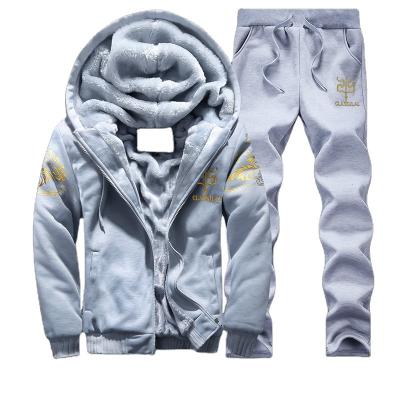 China Viable Winter Casual Slim Fit Thick Warm Custom Zipper Up Cardigan Embroidery Men Sports Hoodies Sweatsuit Set for sale