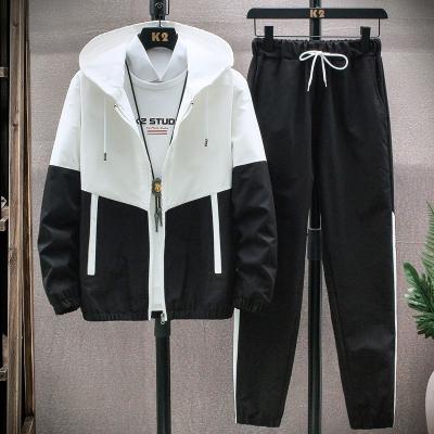 China Breathable spring and autumn men's sportswear suit plus fat plus size fashionable casual jacket with sweatsuit two-piece color block suit for sale