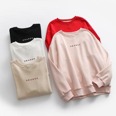 China Anti-wrinkle Women Cotton Pullover Crewneck Embroidery Solid Sweatshirt There are many colors to choose from for sale