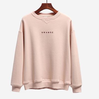 China Anti-wrinkle Women Cotton Pullover Crewneck Letter Embroidery Solid Sweatshirt Plus Cashmere Style There are many colors to choose from for sale