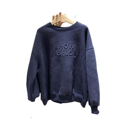 China Wholesale Good Quality Anti-wrinkle Plain Cotton Casual 100% Letter Embossed Women Crewneck Sweatshirt for sale