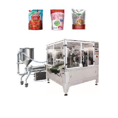 China Automatic Food Premade Pouch Tomato Sauce Standup Liquid Peanut Butter Milk Honey Packaging Ketchup Sachet Machine for sale