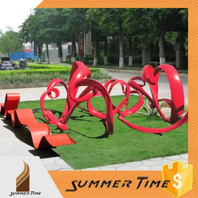 China Modern Outdoor Urban Red Ribbon Art Bench Sculpture for sale