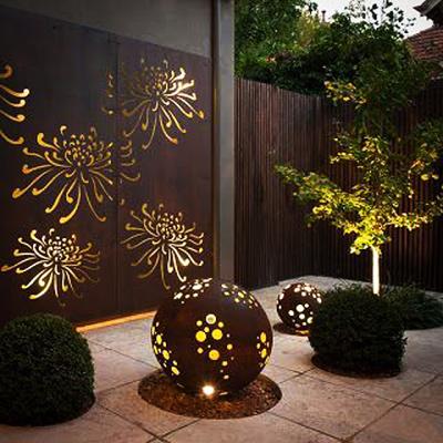 China Europe Corten Steel Decoration With Lighting Ball Sculpture for sale