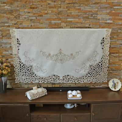 China Artificial Embroidery Hollow Out Lufu Jacquard Satin Fabric Beige Color Embroider Line TV Cover Dust Cover For TV for sale