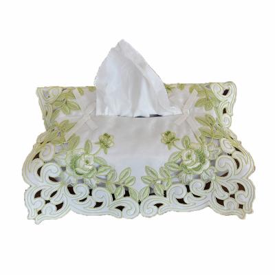 China Minimalist Lufu Tissue Box Lid Embroidery Fabrictissue Box Cover With Flowers Car Tissue Box Cover for sale