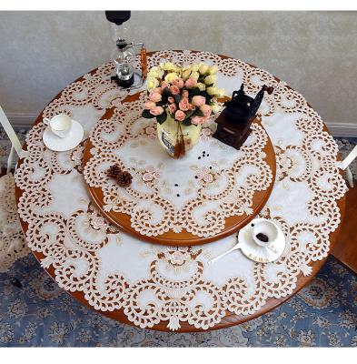 China Lufu Custom Luxury Embroidery Party Tablecloths Reuse Modern White Round Dining Tablecloth With Tablecloth Wedding Round for sale