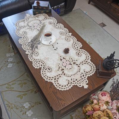 China Durable Lufu Luxury artificial embroidery hollow tablecloth embroidery tablerunners Christmas Table Runner table runner embroidery for sale