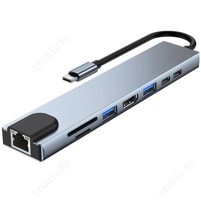 China Usb hub splitter 8 in 1 usb c hub adapter dock charging usb c hub splitter 3.0 splitter RJ45 VGA USB C hub type-c for laptop for sale