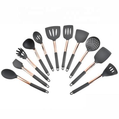 China Trade 2018 Viable 11pcs Cooking Stainless Steel Silicone Non-stick Copper Kitchenware Tools Kitchen Utensil Set for sale