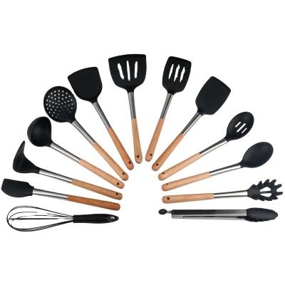 China Sustainable Silicone Kitchenware Set Wooden Handle Silicone Kitchen Utensil Set 13 PC Household Kitchen Cooking Tools for sale