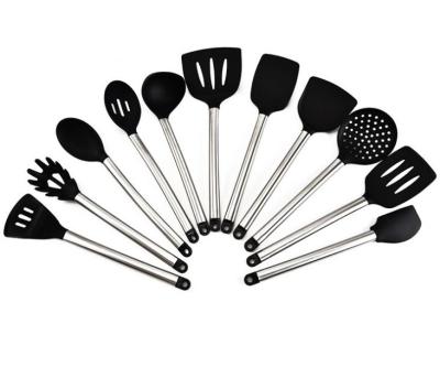 China Sustainable Kitchen Accessories Silicone Baking Utensil Set 11 PC/Set Stainless Steel Tube Handle Spatula Utensil Kitchen Tools for sale