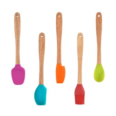 China New Sustainable 5PCS Silicone Mini Baking Spatula Set For Kids Custom Kitchen Cooking Tools Bamboo Handle for sale