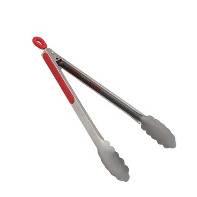 China Durable Stainless Steel Kitchen Tongs With Rubber Handle, Metal Non-Slip Locking Barbecue Grilling Food Tongs for sale