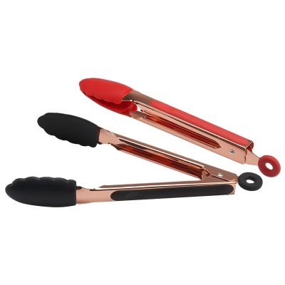 China Viable Silicone Server Tongs Rose Gold Plating Kitchen Gadgets 9 Inch Silicone Food Tong Kitchen BBQ Tools Home&Kitchen Baking for sale