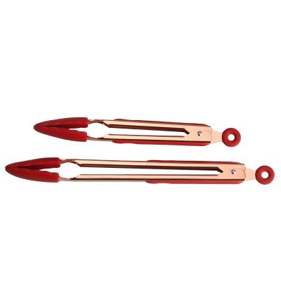 China Viable Excellence-My Food Grade 9&12 Advance Rose Gold Silicone Tongs Set Kitchen Stick Tweezers Non GRILL Grilling Tools for sale