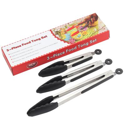 China 7 9 Sustainable 12 Inch Silicone Kitchen Cooking Tool Pack Silicone 3 Stainless Steel BBQ Tongs Grill Tongs Cooking Tongs for sale