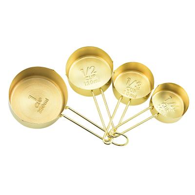 China Durable Anti Rust Kitchen Accessories 4PC Rose Gold SS Measuring Cup Set Metal Wire Handle Measuring Tools for sale