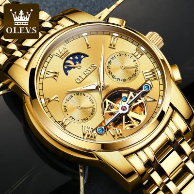 China OEM Automatic Date OLEVS 6617 Skeleton Moon Watch Automatic Mechanical Self-Winding Luxury Waterproof Luminous Gifts Men's Wristwatch for sale