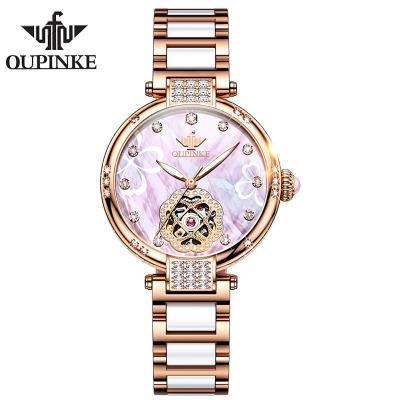 China Fashion Waterproof Luxury Brand Oupinke 3183 Skeleton Sapphire Crystal Women Mechanical Watch Elegant Ladies Watch for sale