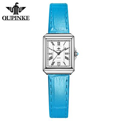 China Oupinke 3182 Fashion Waterproof Square Watches Simple Rose Gold Case Luxury Women Quartz Watch Strap Green Dial Ladies Wrist Watch for sale